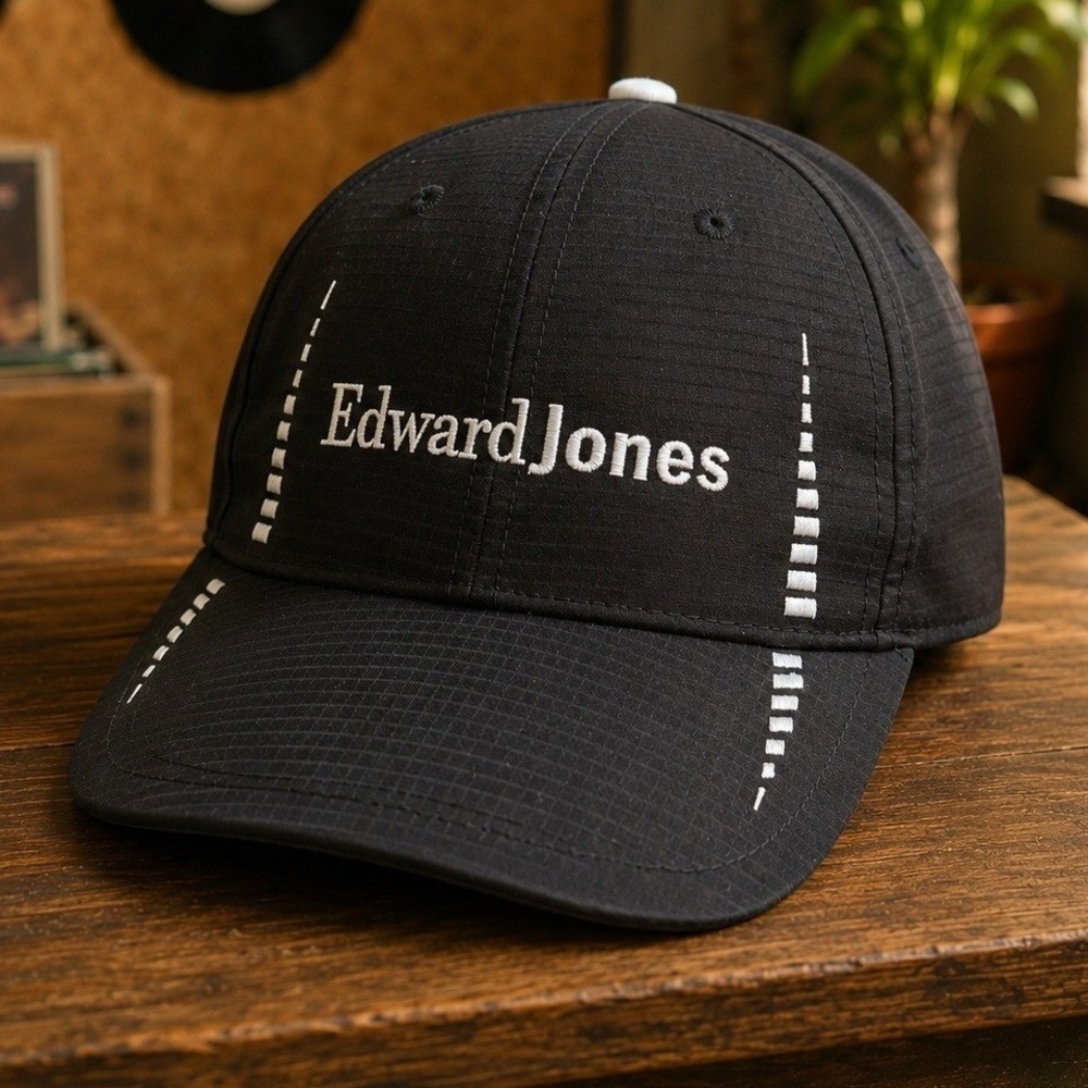 Edward Jones Golf Hat Ripstop Performance Hat Black Cap America Adjustable